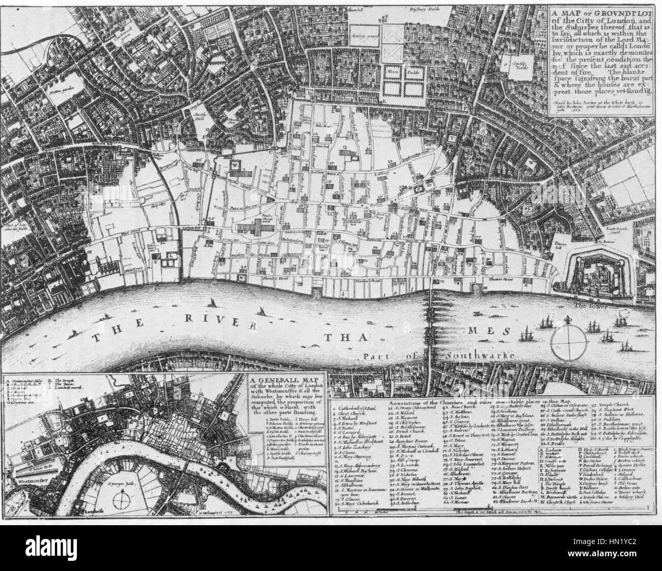 Mappa.london.eviscerato.1666 Foto Stock