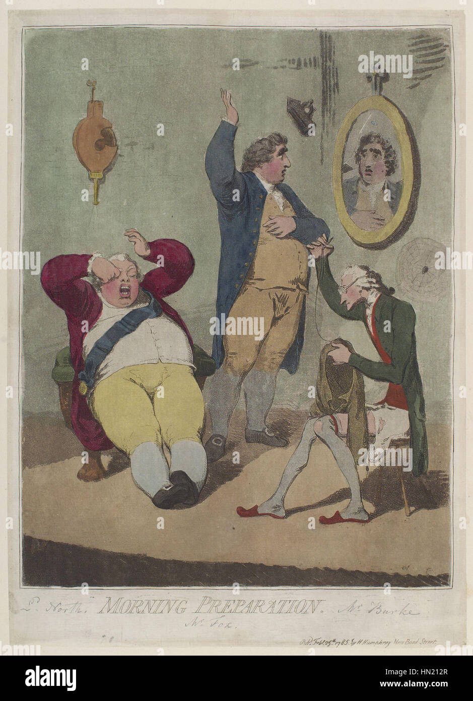 Preparazione del mattino' (Federico nord, 2° Conte di Guilford; Charles James Fox; Edmund Burke) da James Gillray Foto Stock
