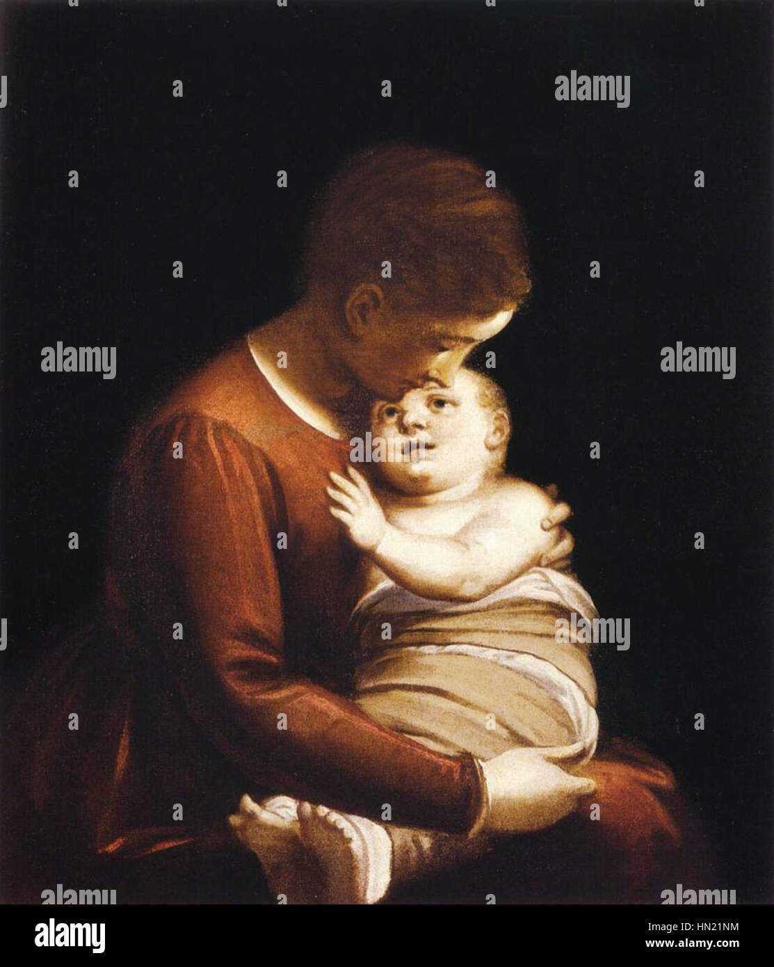 Luca Cambiaso - Madonna con Gesù Bambino in fasce - WGA03793 Foto Stock