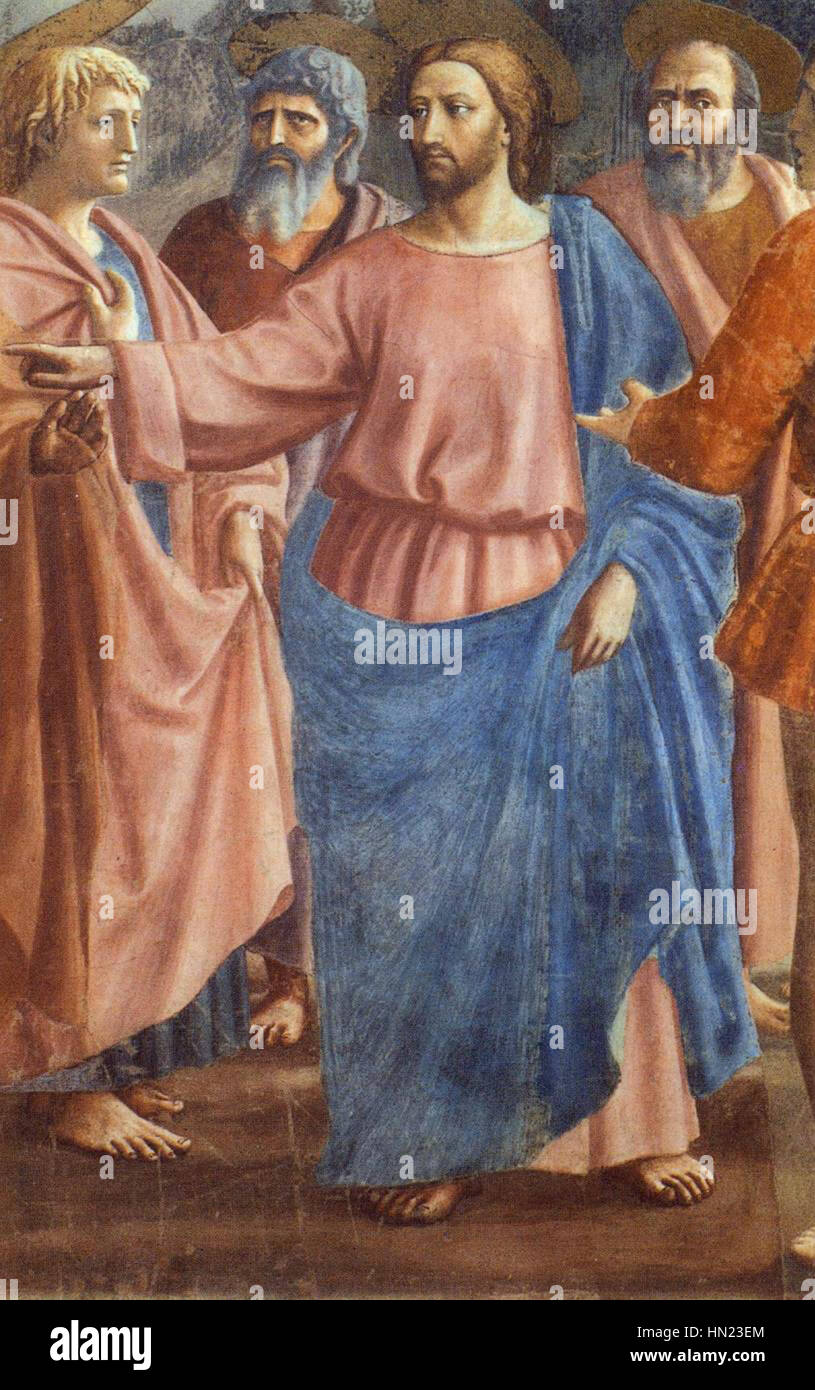 Masaccio - Omaggio di denaro (dettaglio) - WGA14198 Foto Stock