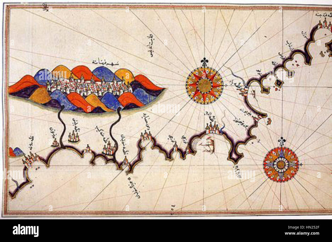 Mappa di Granada di Piri Reis xv secolo Foto Stock