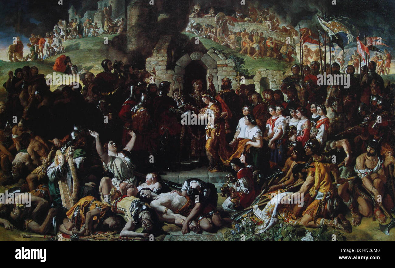 Il matrimonio tra Strongbow, un cavaliere normanno, e Aoife, una principessa irlandese, è un evento storico significativo nella storia irlandese, che rappresenta l'unione delle culture normanne e gaeliche nel XII secolo. Foto Stock