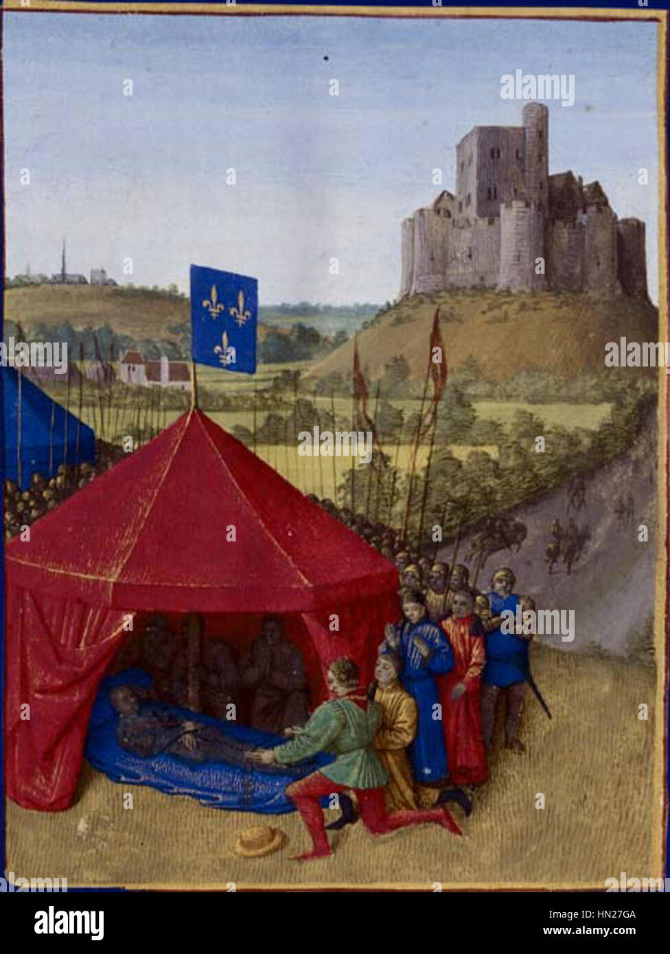 "Mort de Bertrand Du Guesclin" raffigura la morte del famoso leader militare francese Bertrand Du Guesclin. L'opera d'arte cattura la solennità della sua scomparsa, segnando un momento significativo nella storia francese durante la guerra dei cent'anni. Foto Stock