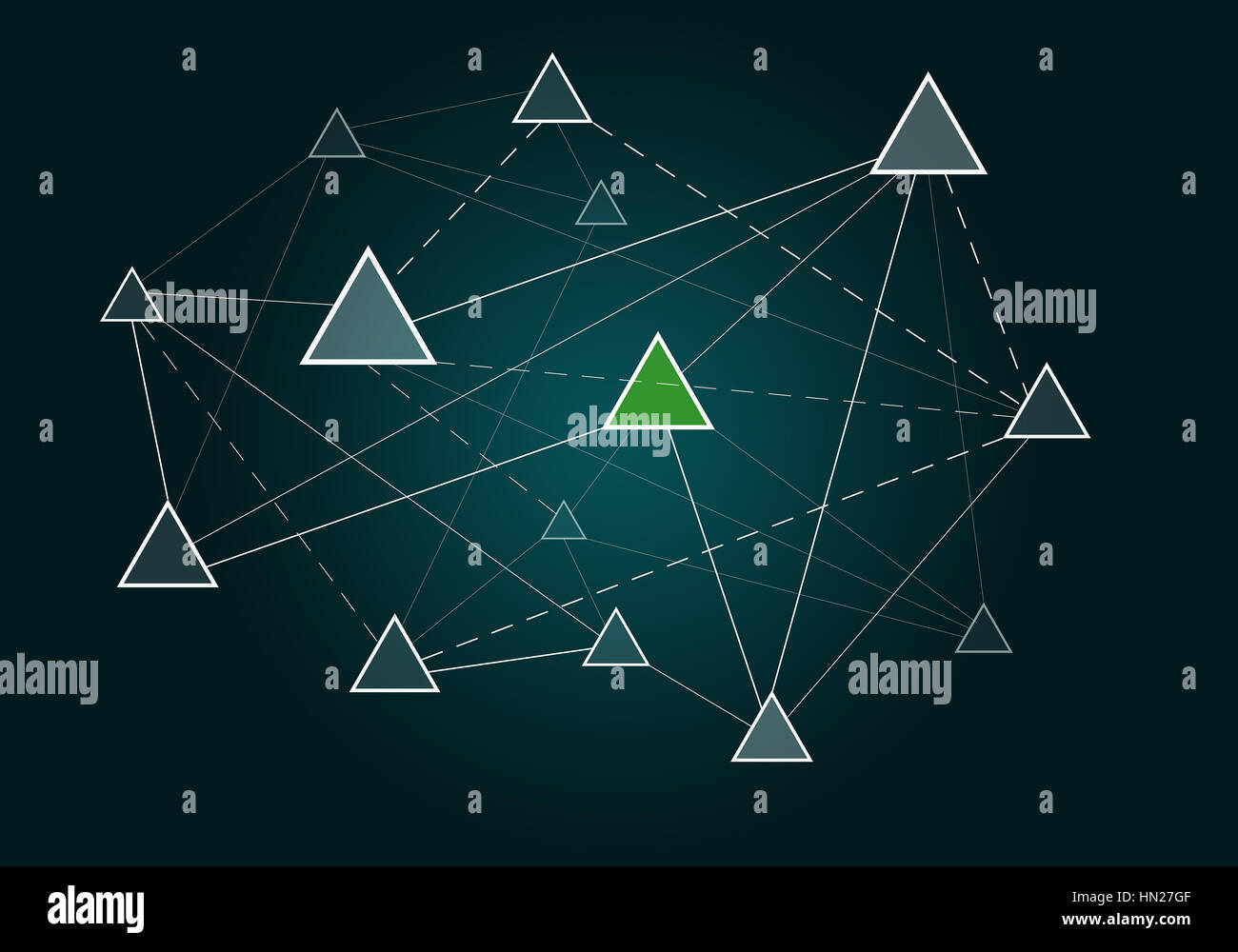 Rete astratta sfondo verde con linee collegate Foto Stock