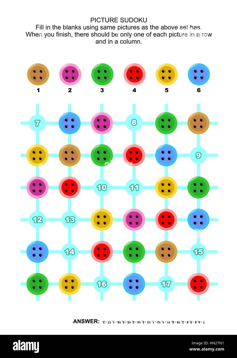 Foto puzzle SUDOKU con pulsanti di cucitura Illustrazione Vettoriale
