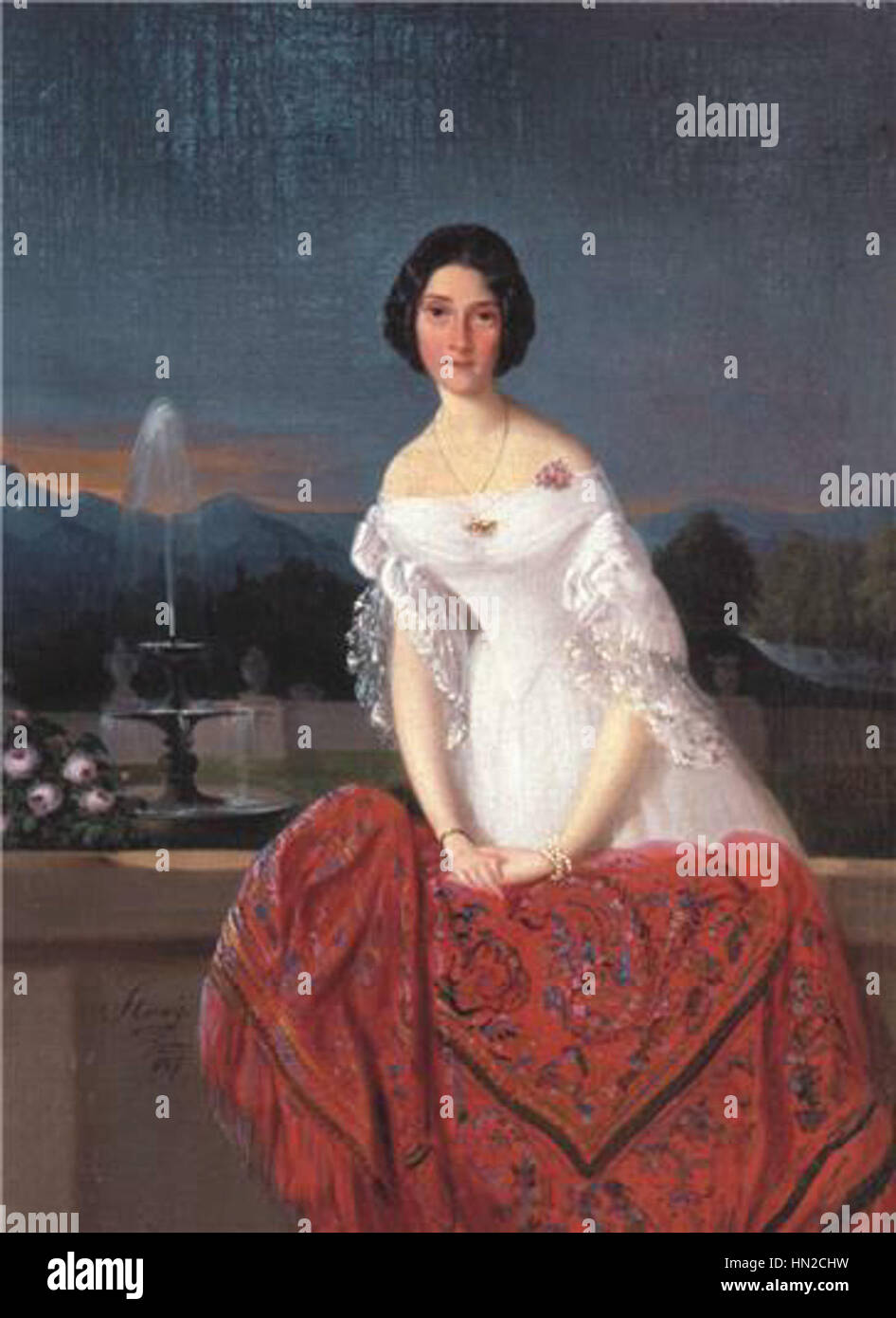 Maria Schrey PL. Redlwerth' di Mihael Stroj ritrae una figura storica in modo dettagliato e realistico, catturando sia la sua somiglianza che l'essenza del suo personaggio. Il ritratto esemplifica la maestria di Stroj nel catturare tratti personali nella ritrattistica. Foto Stock