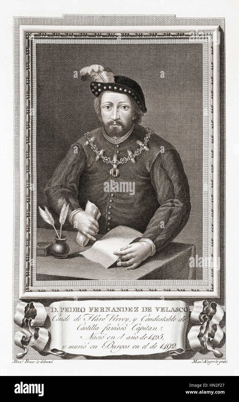 Pedro Fernández de Velasco, 2° Conte di Haro, c. 1425 - 1492. Nobile spagnolo e figura militare delle ultime fasi della Reconquista. Dopo un attacco in Retratos de Los Españoles Ilustres, pubblicato Madrid, 1791 Foto Stock