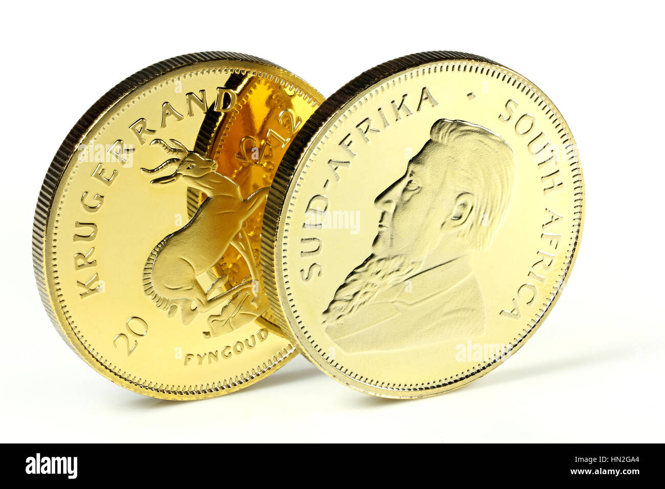 South African 1 oncia Gold bullion monete isolati su sfondo bianco Foto Stock