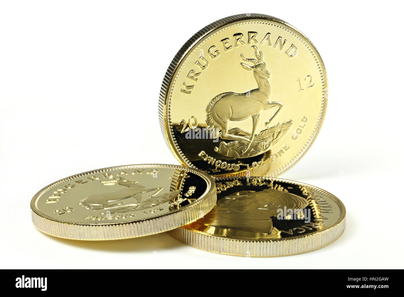 South African 1 oncia Gold bullion monete isolati su sfondo bianco Foto Stock