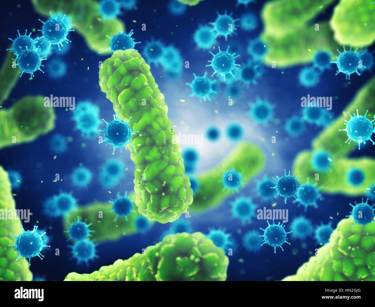 I batteri patogeni e virus , germi microscopici che causano malattie  infettive , virali e di infezione batterica Foto stock - Alamy