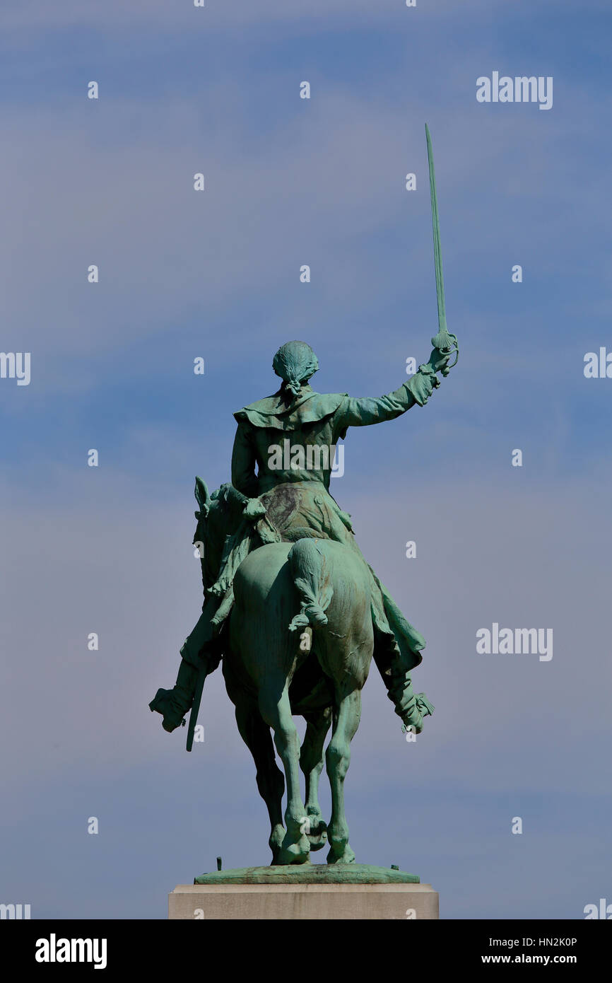 Statua del generale Marchese de Lafayette di Cours la Reine, Paris, Francia - 5 Agosto 2015 - in onore di Padre Fondatore della Rivoluzione Americana Foto Stock