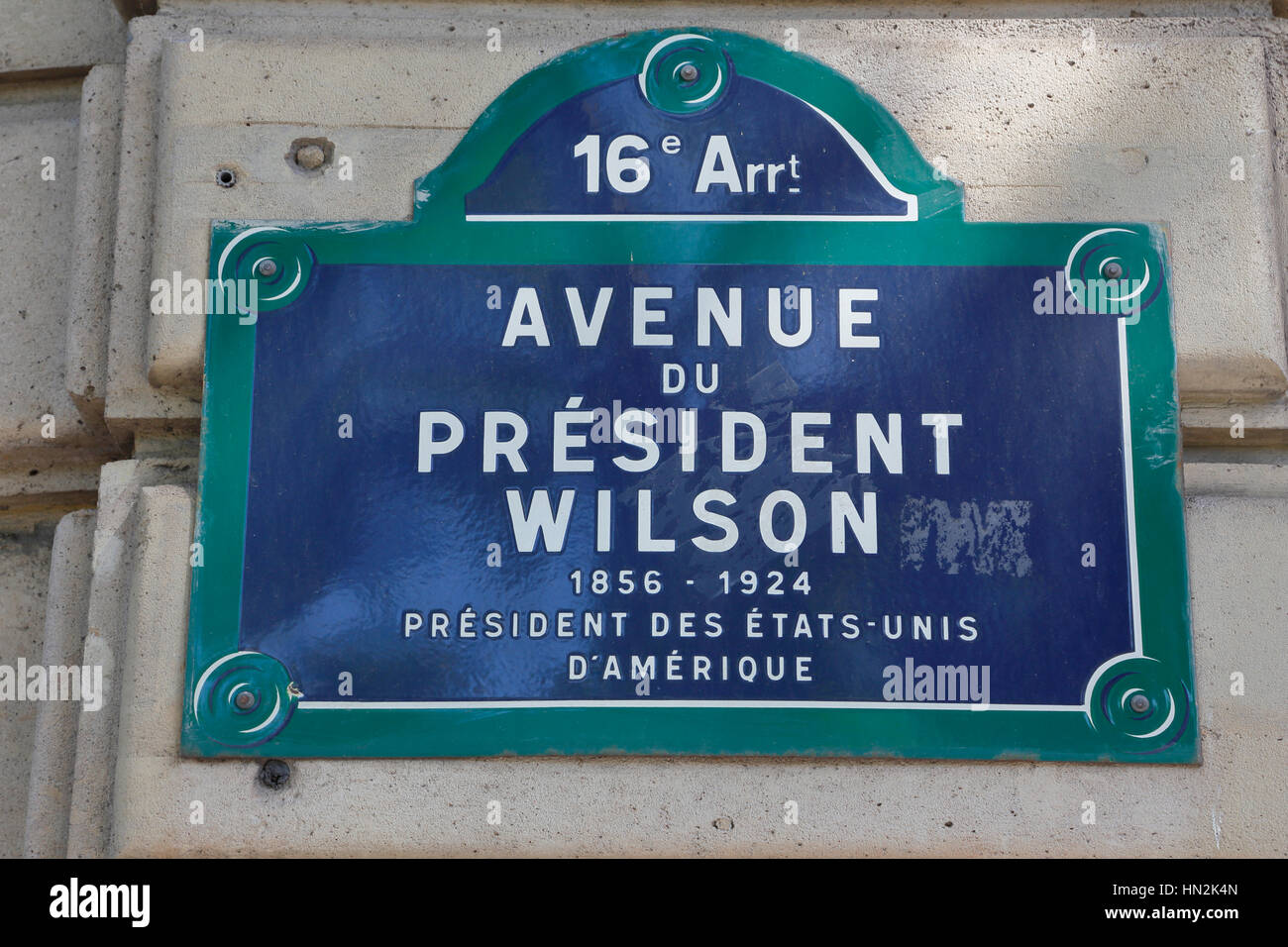 Viale del Presidente Wilson, Parigi Francia - che visse dal 1856 al 1924, agosto 2015 - Etats-Unis D'Amerique Foto Stock