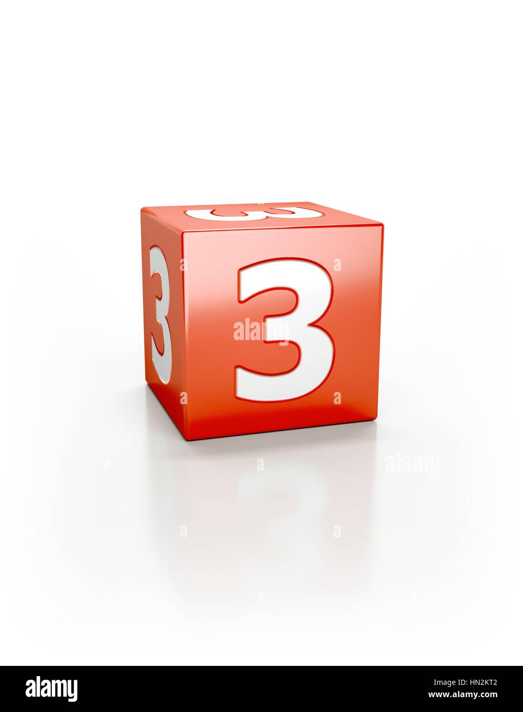 Il cubo rosso con il numero tre. Foto Stock