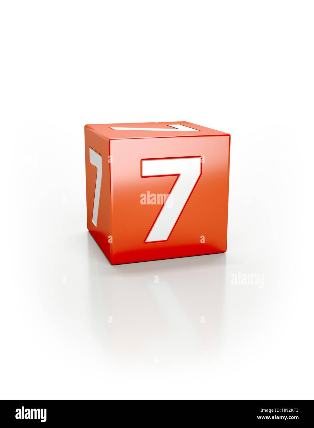 Il cubo rosso con il numero sette. Foto Stock