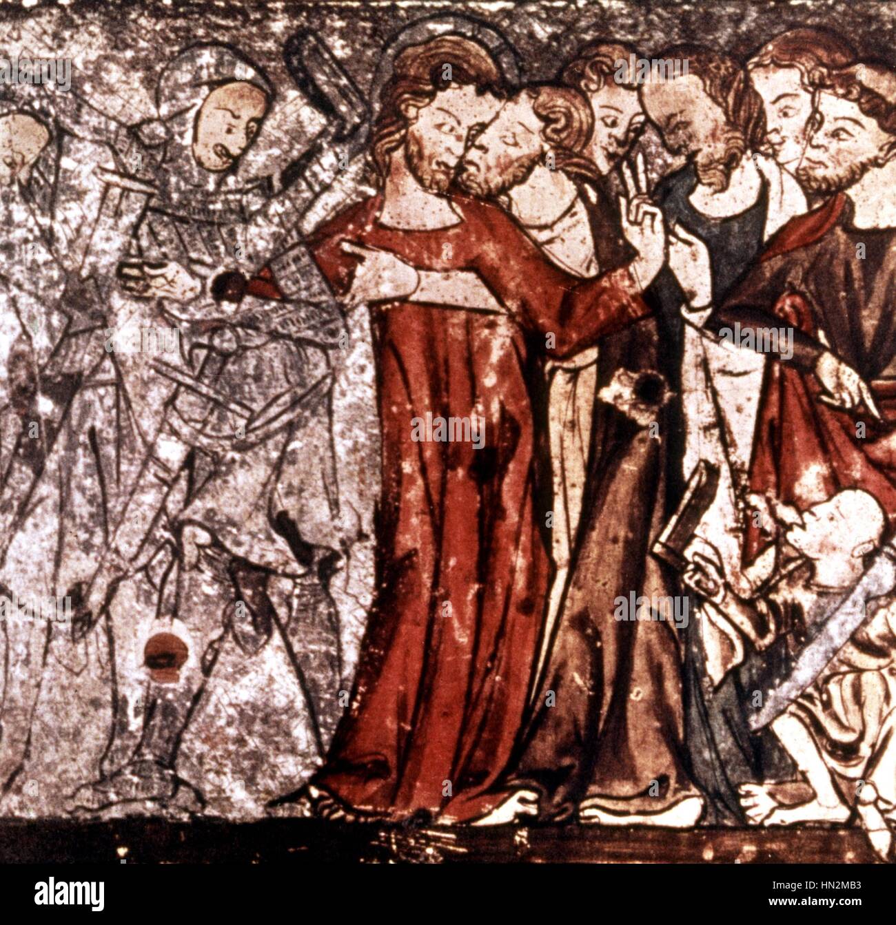 Il bacio di Giuda. Dettaglio del secondo altare della chiesa Nes a Sogu arte norvegese inizi del XIV secolo Bergen, museo storico Foto Stock