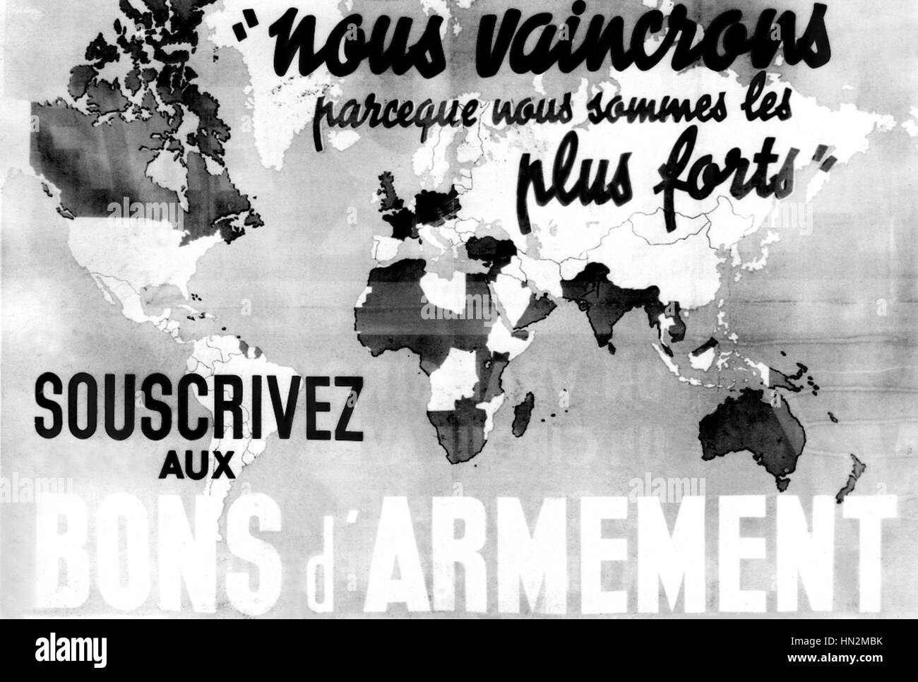 Poster di propaganda per l armamento legami con parole da Paul Reynaud: "Noi vinceremo perché siamo i più forti" 1939 FRANCIA - SECONDA GUERRA MONDIALE Foto Stock