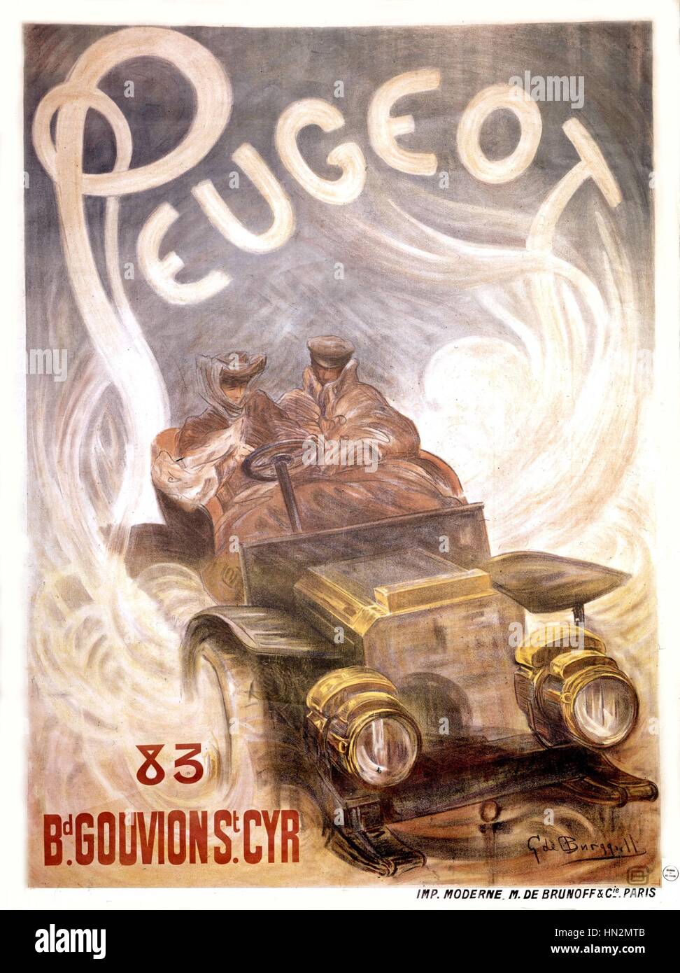 Poster pubblicitario di G. de Burgull per Peugeot automobile c. 1900 Francia Foto Stock