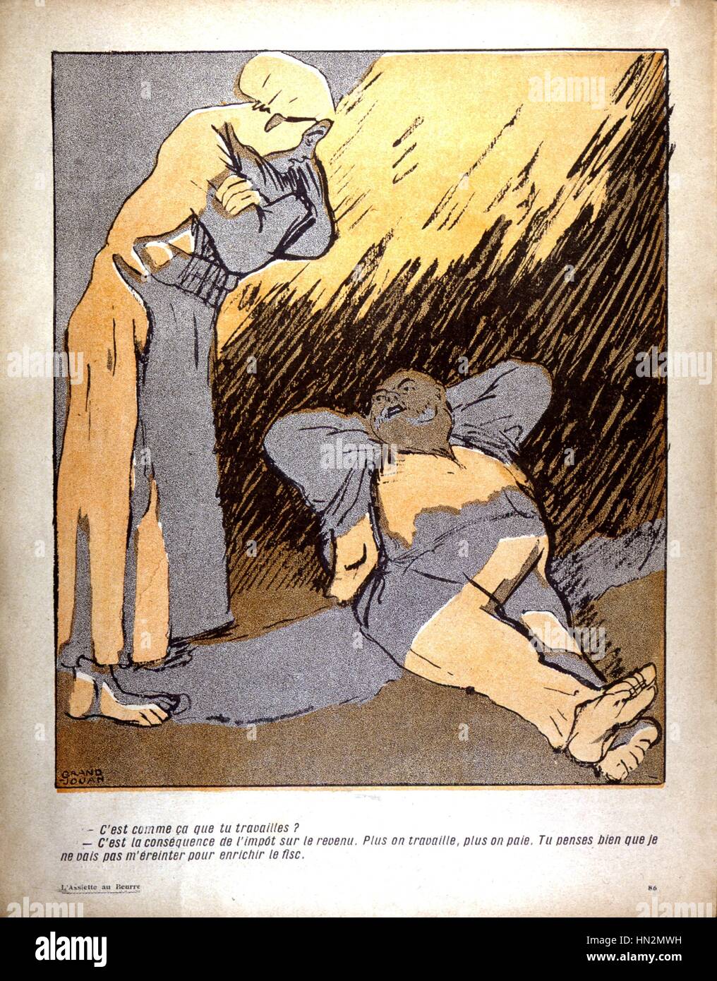 La caricatura da Grandjouan in "L'assiette au beurre" (una rivista satirica), circa l'imposta sul reddito 1907 Francia Foto Stock