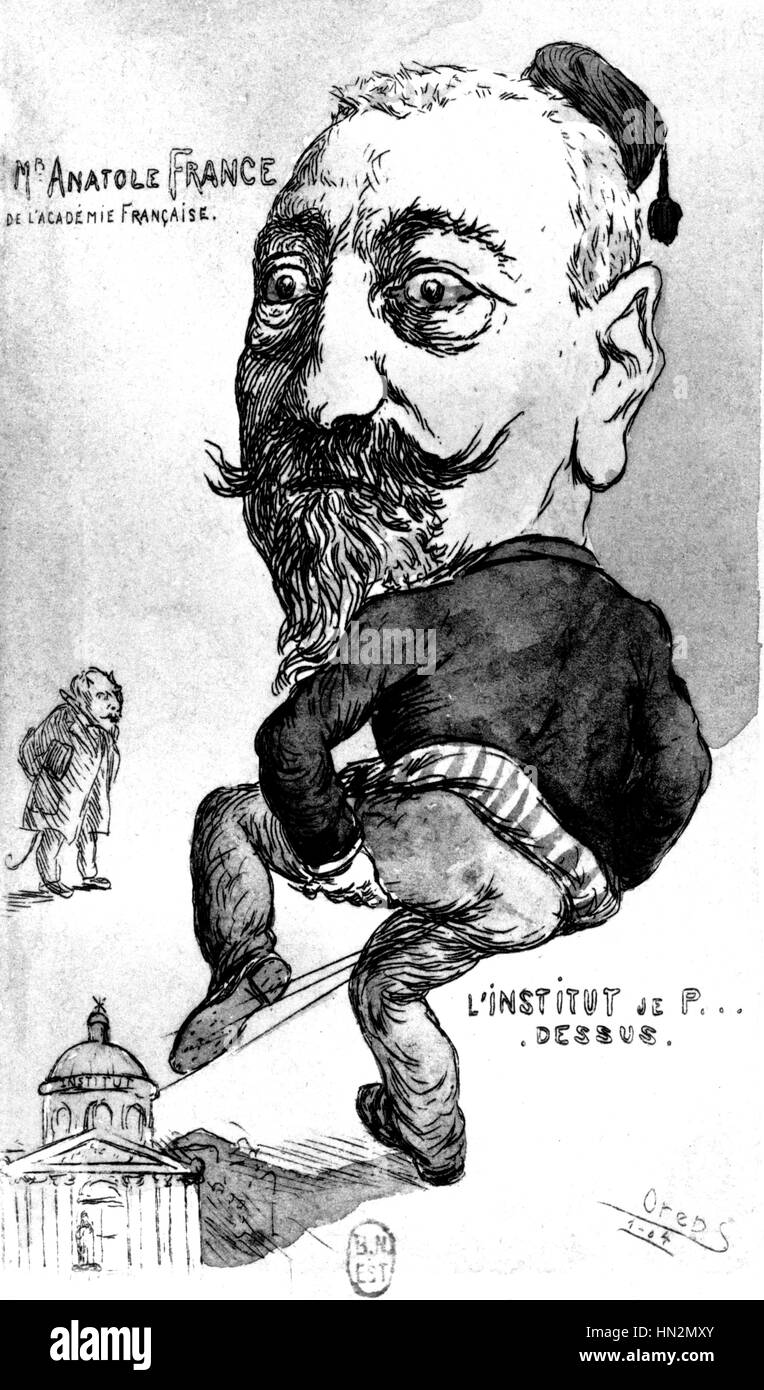 Cartoon di Anatole France irridere l istituto del XX secolo in Francia Parigi, Bibliotheque Nationale Foto Stock