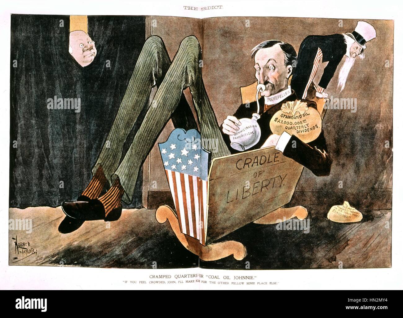 Vignetta satirica in 'Il verdetto', pubblicato al momento della prova di antitrust, circa Rockfeller e l'olio Standard 19 aprile 1900 Stati Uniti Washington, la Biblioteca del Congresso Foto Stock