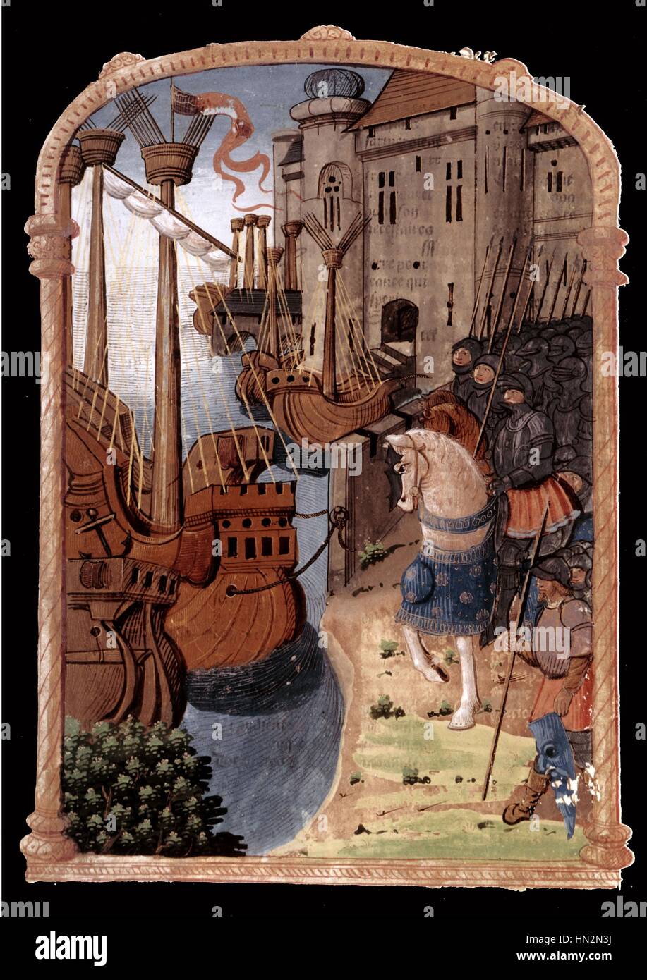 Cronache di Jean Froissart (c.1337-c.1400): Cento anni di guerra, lo sbarco in Francia, xiv secolo Parigi - Bibliotheque de l'Arsenal Foto Stock