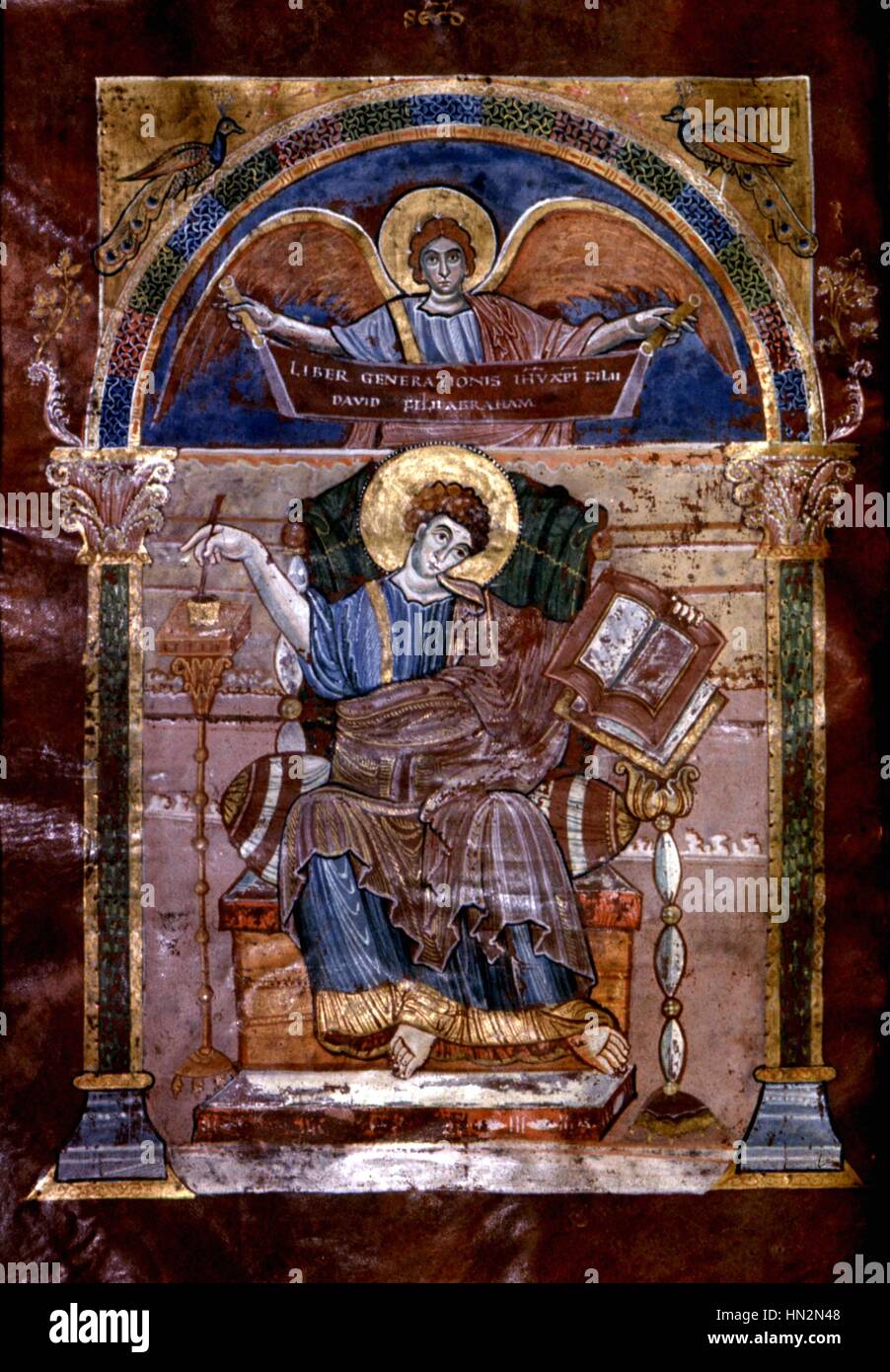 St. Riquier il Vangelo (o evangelistario di Carlo Magno) manoscritto del IX secolo Abbeville, Bibliotheque municipale Foto Stock