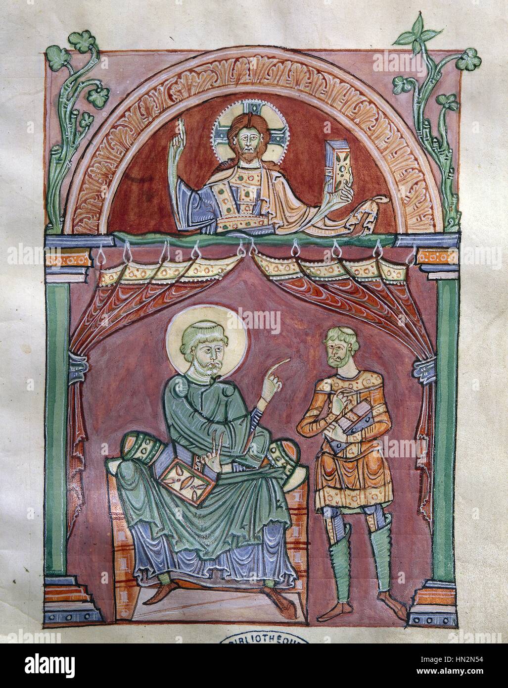 Sant'Agostino litigare con il manoscritto Felicianus xi secolo Bibliotheque d'Avranches Foto Stock