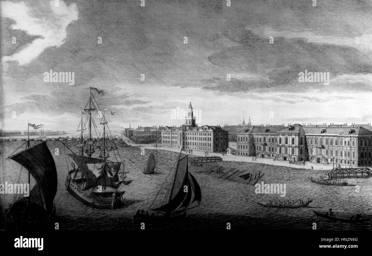 San Pietroburgo, Vista delle rive del fiume Neva Russia del XVIII secolo Foto Stock