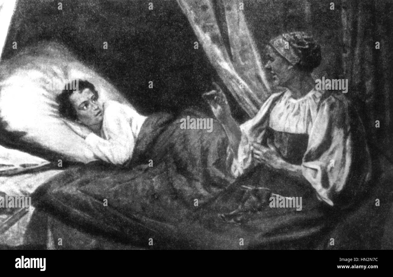Alexander Pushkin della vita (1799-1837) Pushkin la bambinaia, dicendogli racconti tradizionali del XIX secolo la Russia Foto Stock Alexander Pushkin della vita (1799-1837) Pushkin la bambinaia, dicendogli racconti tradizionali del XIX secolo la Russia Foto Stock