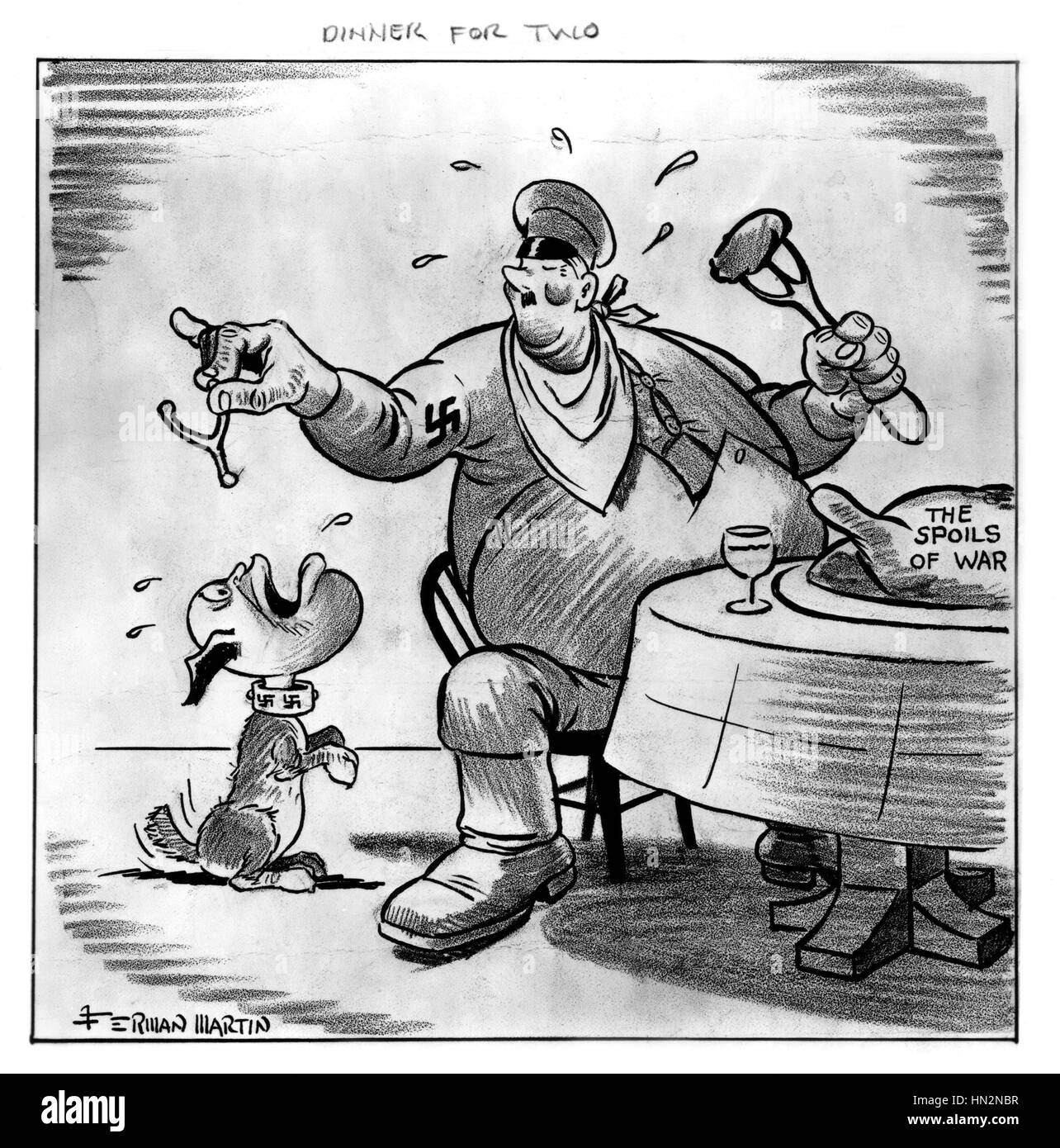 Hitler e Mussolini la condivisione sono il bottino di guerra 'Dinterno per due' vignetta satirica da Martin Ferman Washington. La biblioteca del congresso Foto Stock