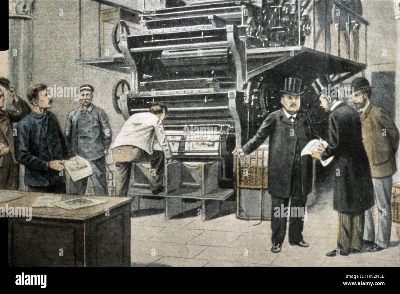 Pressa rotativa macchina inventata da Marinoni nel 1866 del XIX secolo francese Edouard Rousseau Collection Foto Stock