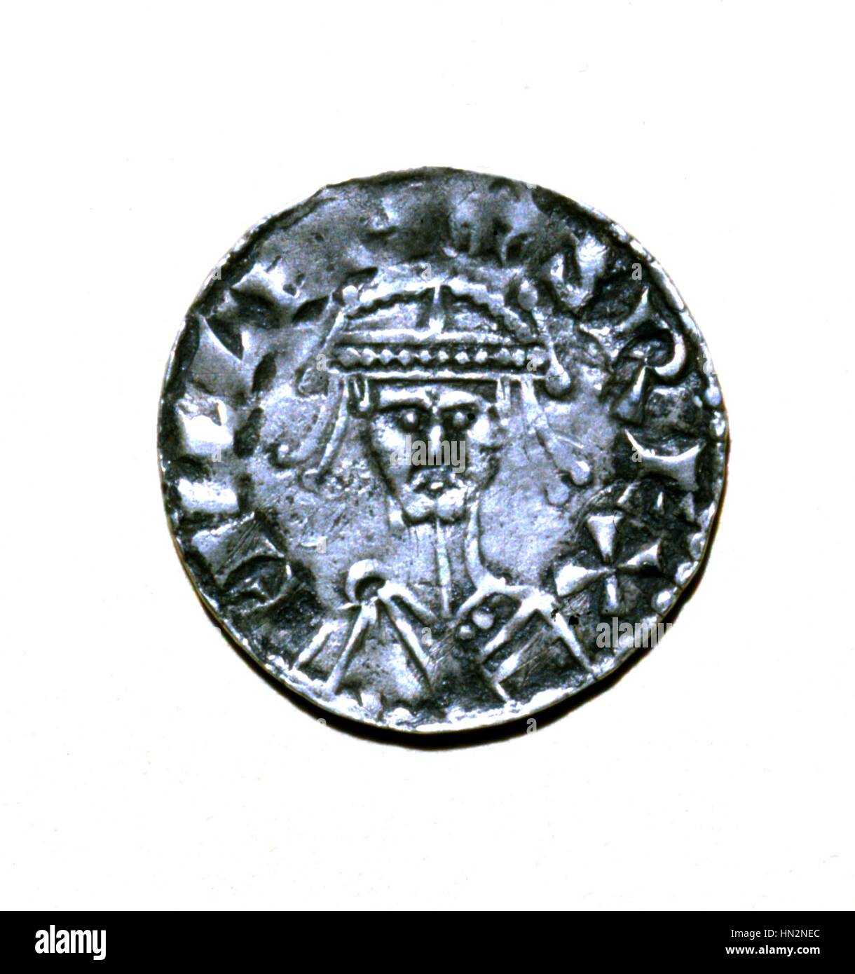 Il fronte di un numero di denari di argento in rappresentanza di Guglielmo il Conquistatore (1027/28-1087), il duca di Normandia (1035-1087) e re d'Inghilterra (1066-1087) xi secolo Francia Foto Stock
