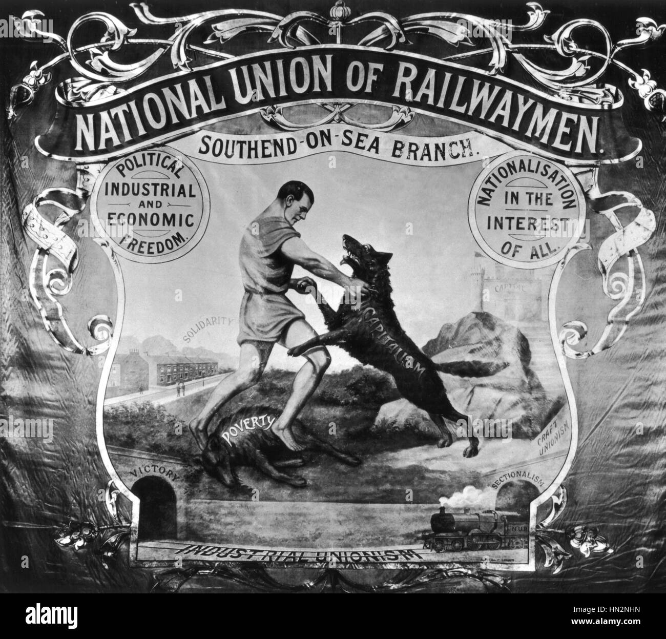 Banner dell Unione Nazionale dei ferrovieri fine del XIX secolo in Inghilterra Foto Stock