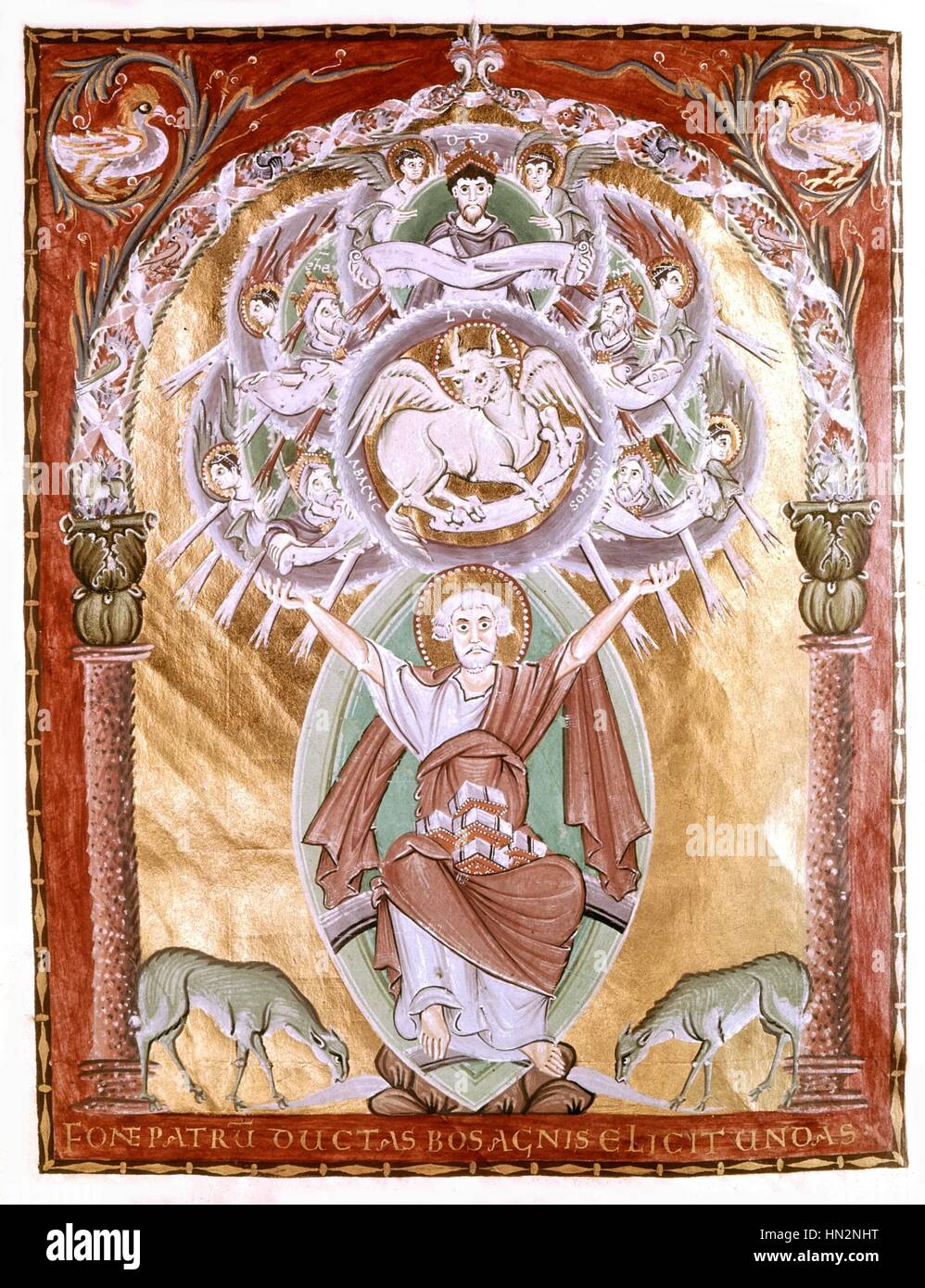 Saint Luc. Miniatura nel Vangelo d'Ottone III 983-1002 miniaturizzati a Monaco di Baviera. Staats bibliothek Foto Stock