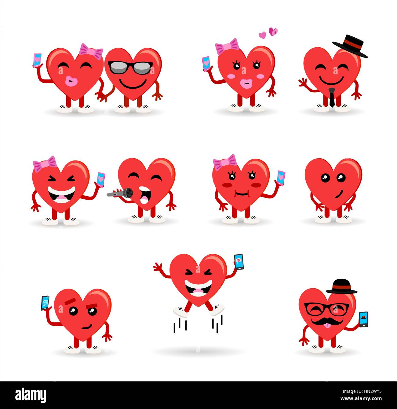 Happy valentines day set di social media gli Emoji cuore giovane. Rapporto include le icone per online dating concetto, selfies e altro ancora. EPS10 vettore. Illustrazione Vettoriale
