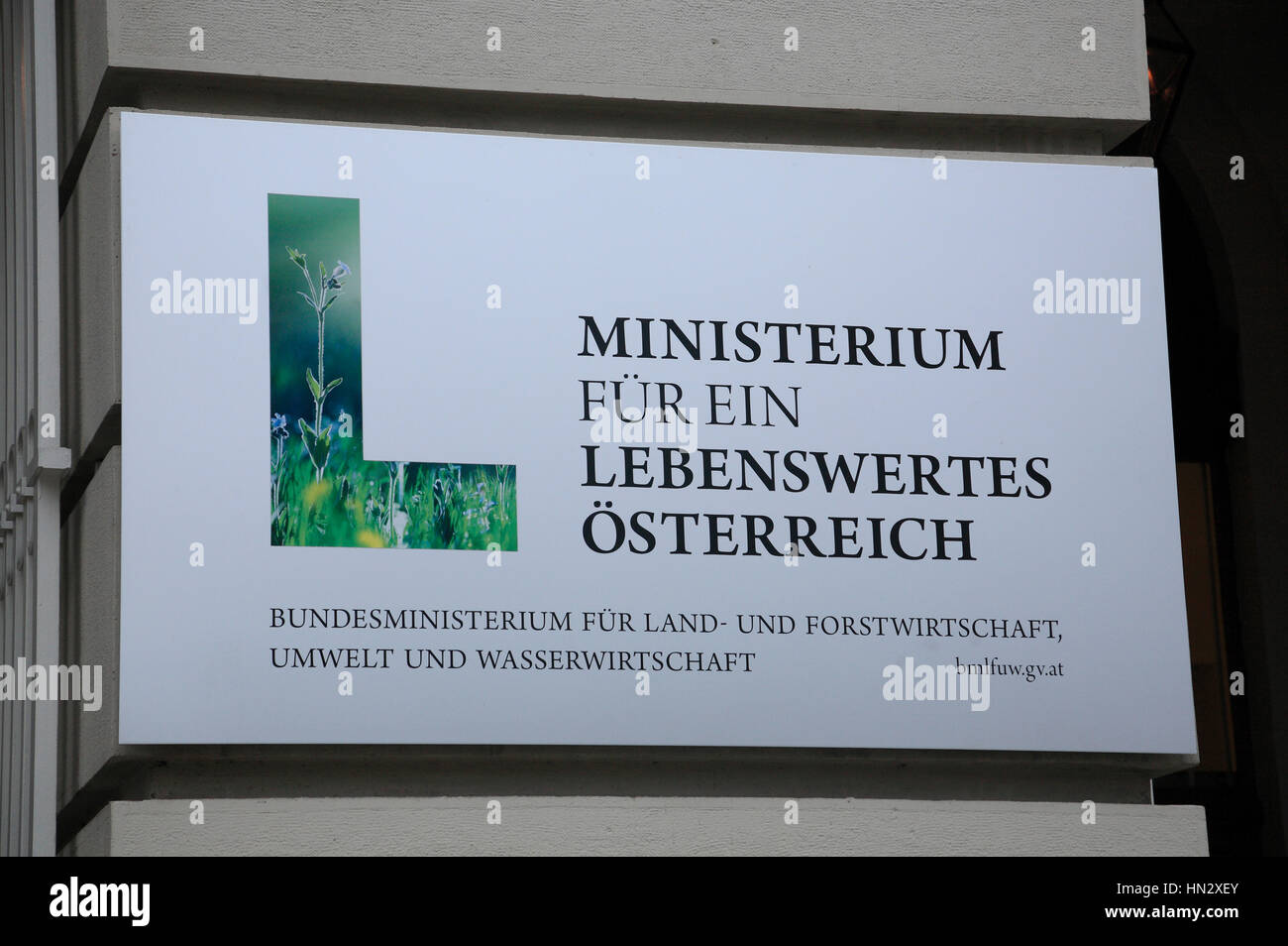 Segno presso il Ministero per l'ambiente, Vienna, Austria, Europa Foto Stock