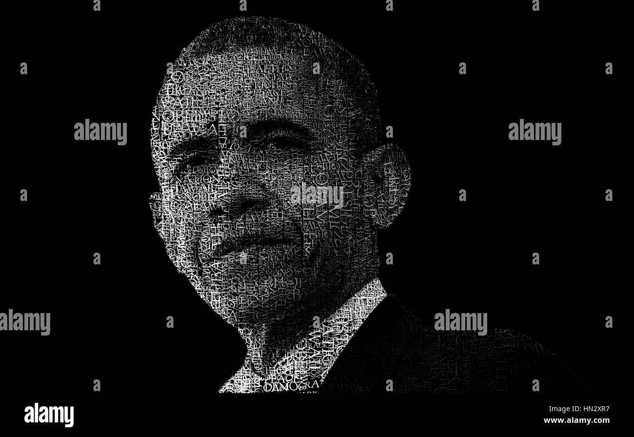 Illustrazione con noi ex presidente Barack Obama ha espresso con parole spesso utilizzato durante i suoi discorsi. Foto Stock
