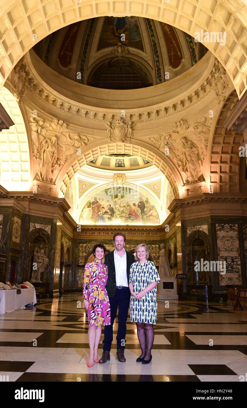 (Da sinistra a destra) Helen McCrory, Damian Lewis e Martha Kearney partecipare a "Sotto i riflettori con Marta Kearney' presso la Old Bailey a Londra, un evento di raccolta fondi per gli sceriffi' e registratori di cassa. Foto Stock