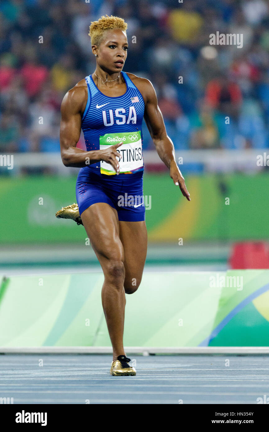 Rio de Janeiro, Brasile. Il 14 agosto 2016. Atletica, Natasha Hastings (USA) a competere in donne 400m semifinali al 2016 Olimpiadi estive. Foto Stock
