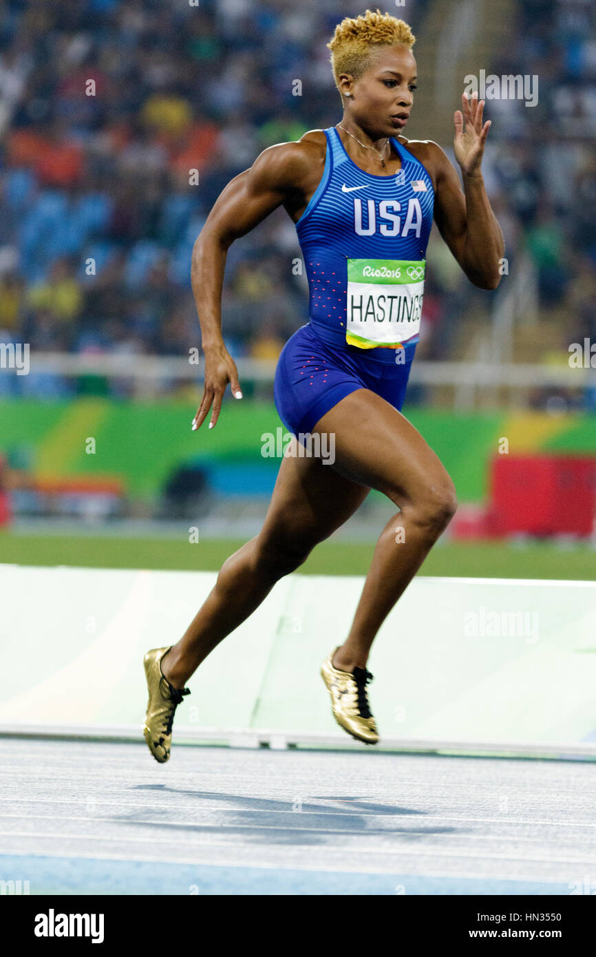 Rio de Janeiro, Brasile. Il 14 agosto 2016. Atletica, Natasha Hastings (USA) a competere in donne 400m semifinali al 2016 Olimpiadi estive. Foto Stock