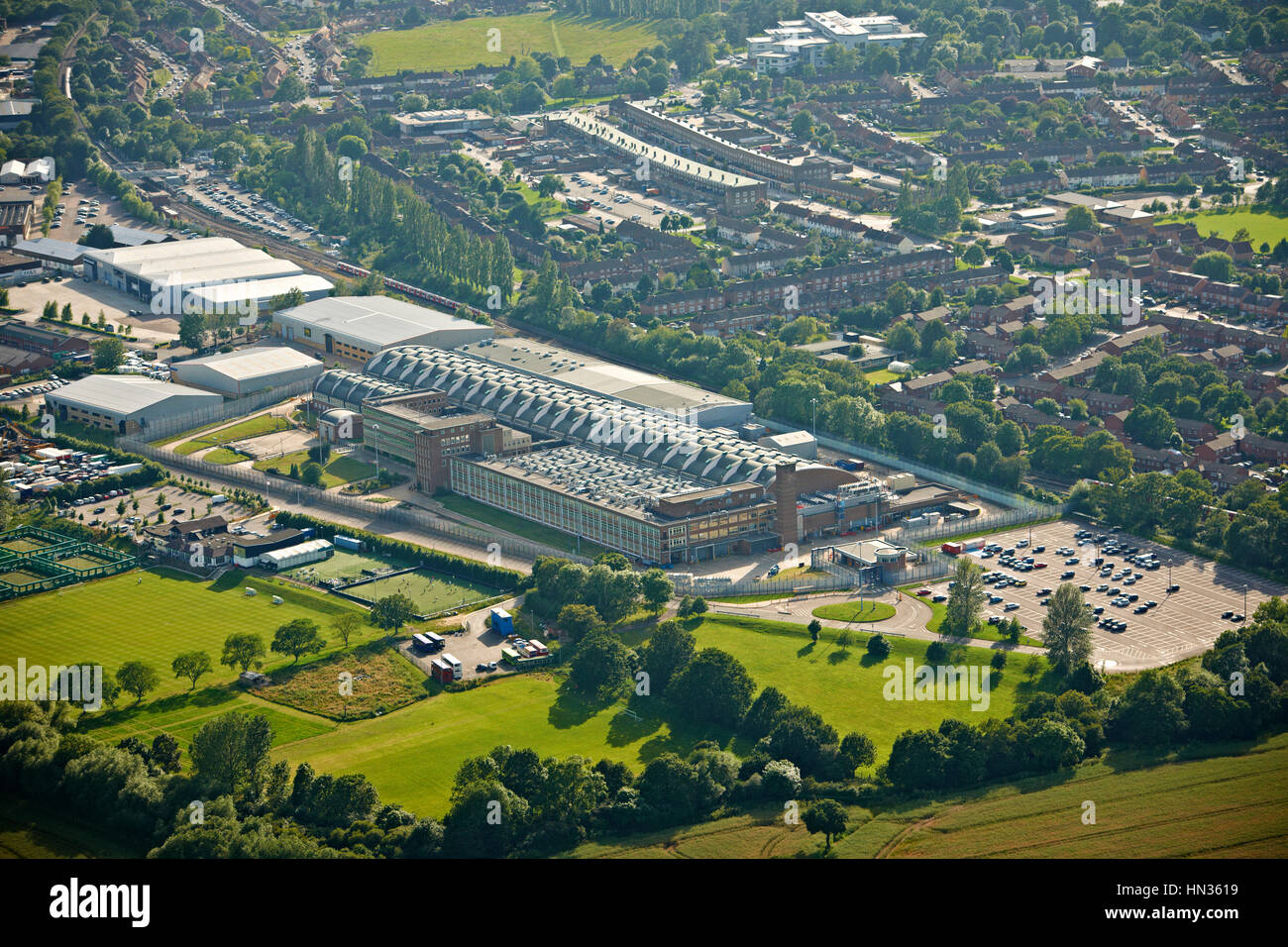 Vista aerea della Royal Mint in Essex. Foto Stock