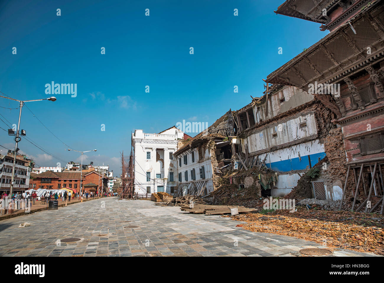 Crollato parti di Hanuman Dhoka Palace In Durbar Square, Kathmandu, Nepal Foto Stock