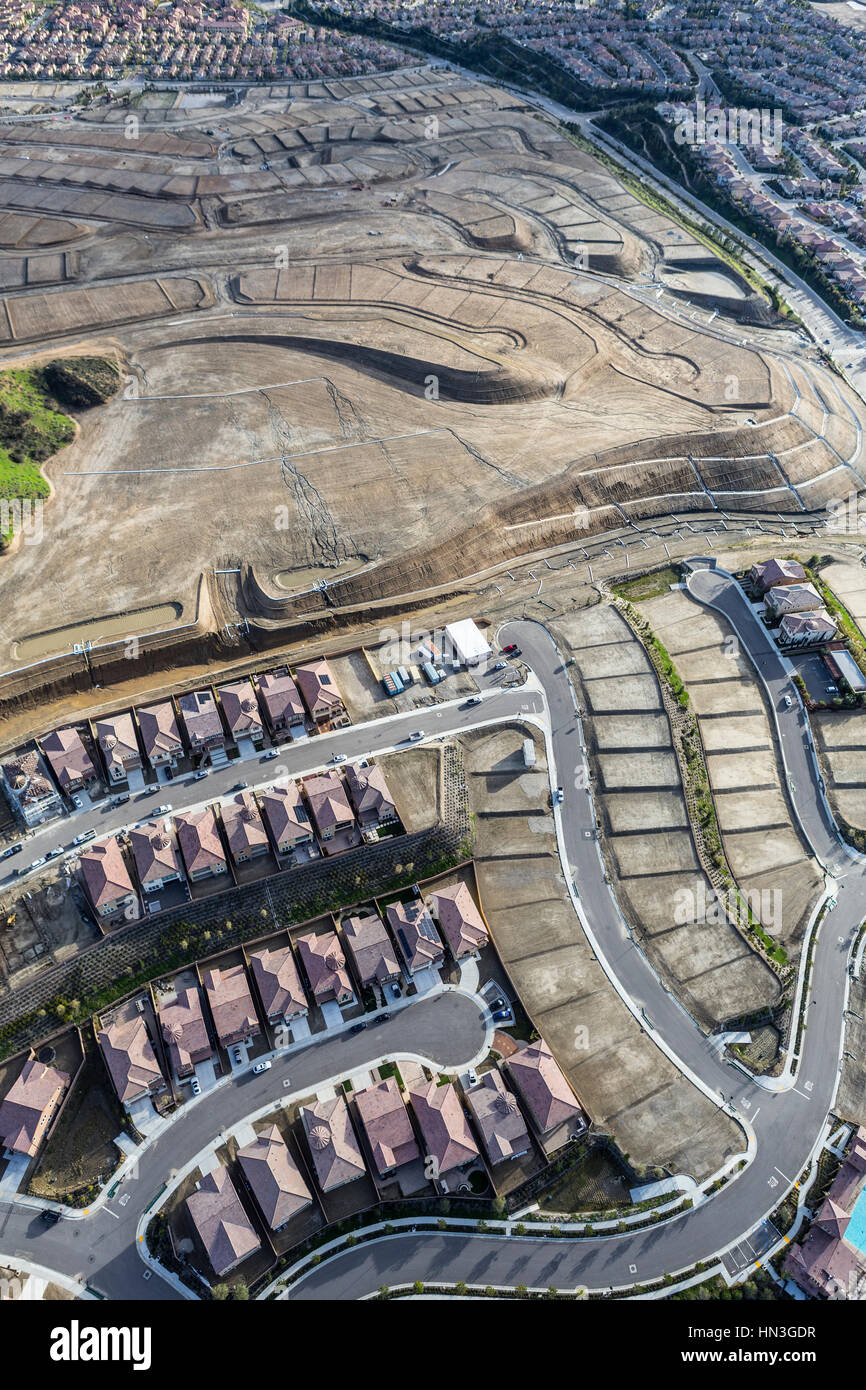 Vista aerea del nuovo borgo la costruzione nel Porter Ranch San Fernando Valley zona di Los Angeles in California. Foto Stock