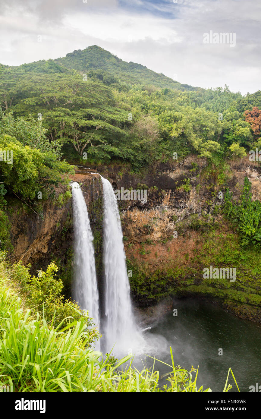 Cascate Wailua su Kauai, Hawaii, Stati Uniti d'America. Foto Stock