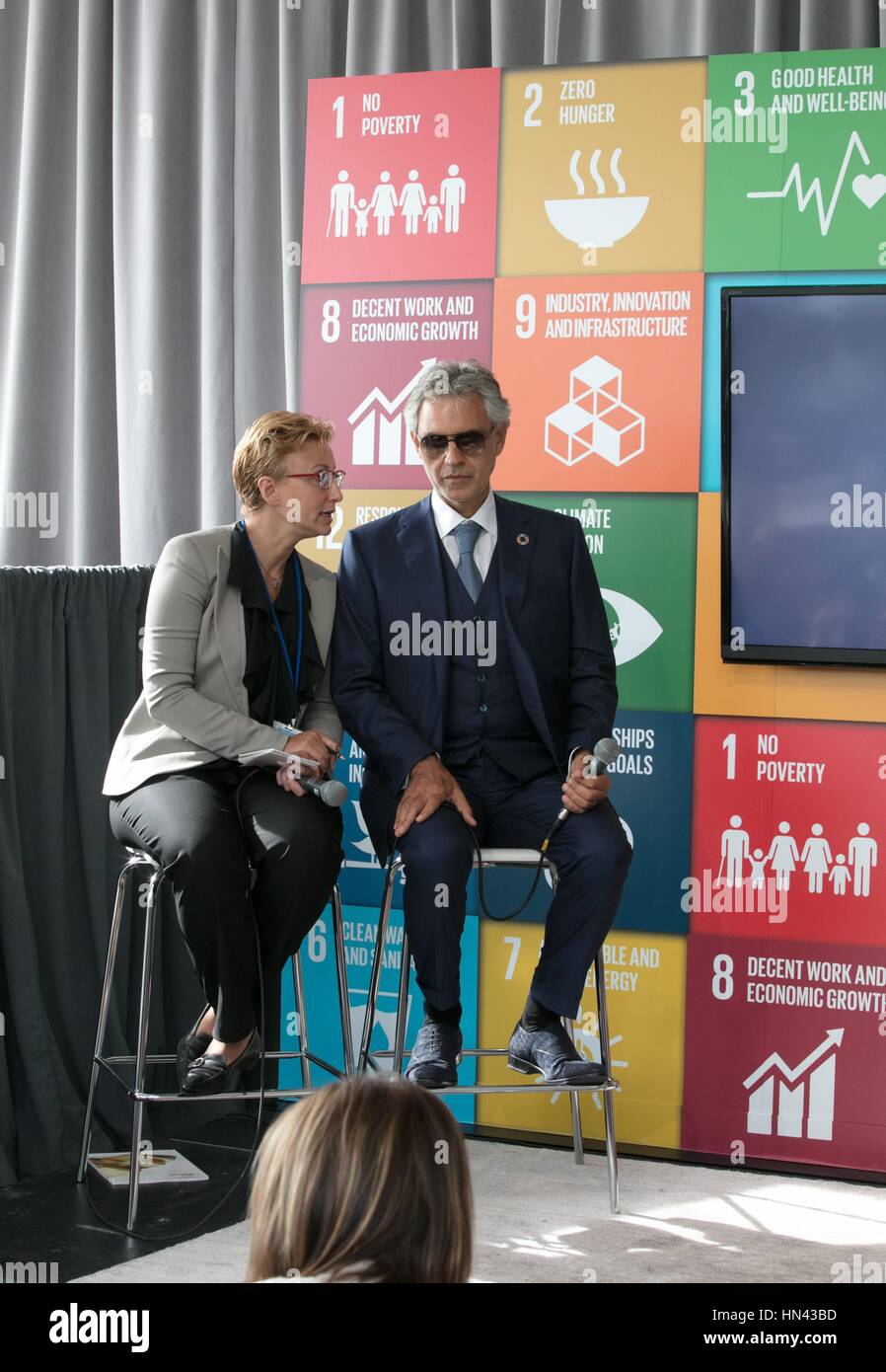 Nazioni Unite, New York, Stati Uniti d'America, 20 settembre 2016 - tenore Andrea Bocelli durante l Assemblea Generale 71th sessione hanno partecipato a una speciale riunione SDGs in occasione del primo anniversario dell'adozione dell'Agenda 2030 e gli obiettivi di uno sviluppo sostenibile (SDGs) oggi presso la sede delle Nazioni Unite a New York. Foto: Luiz Rampelotto/EuropaNewswire | Utilizzo di tutto il mondo Foto Stock