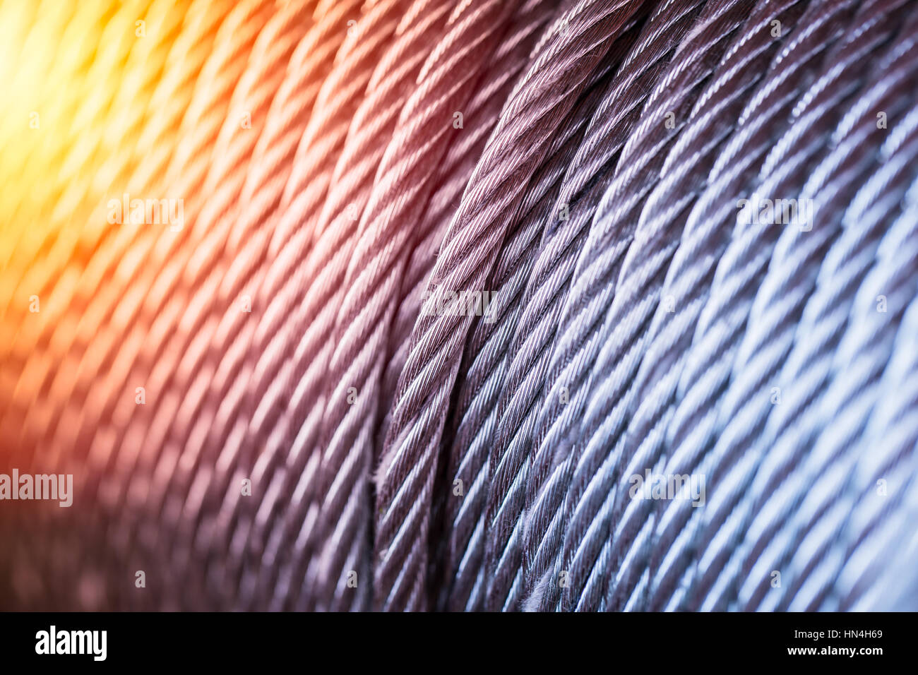 Acciaio caldo, pulire il nuovo cavo di acciaio Filo in acciaio o in fune di acciaio, corda imbracare il tamburo con effetto termico. Foto Stock