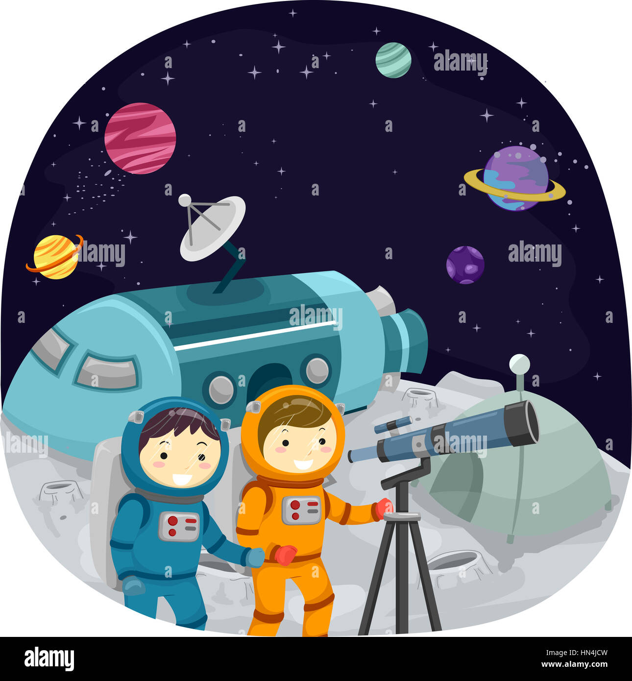 Stickman illustrazione dei bambini usando un telescopio per osservare i  pianeti Foto stock - Alamy