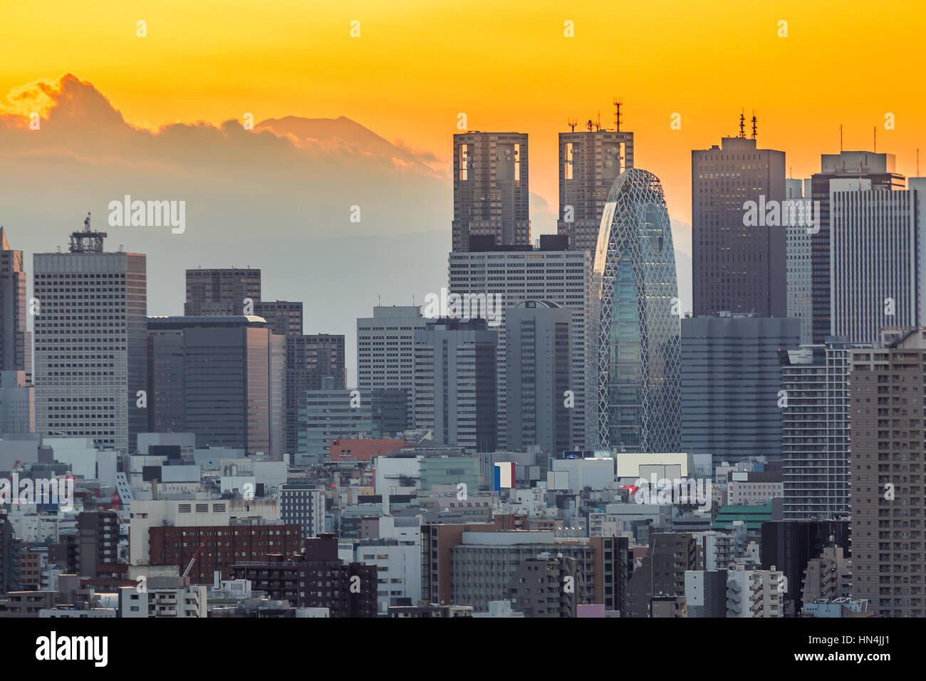 Shinjuku Tokyo Skyline cityscape e Monte Fuji tramonto in Giappone Foto Stock