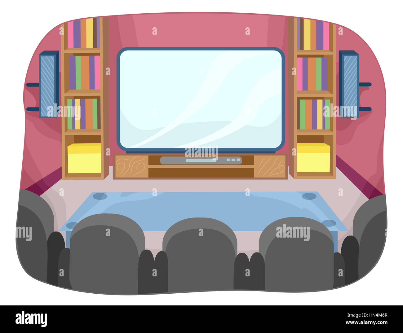 Illustrazione con l'interno di un sistema Home Theatre Foto Stock