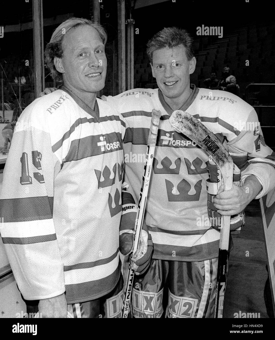 ANDERS HEDBERG e Ulf Nilsson svedese di hockey su ghiaccio giocatore in New York Ranger 1981 e svedese team nazionale tre corone Foto Stock